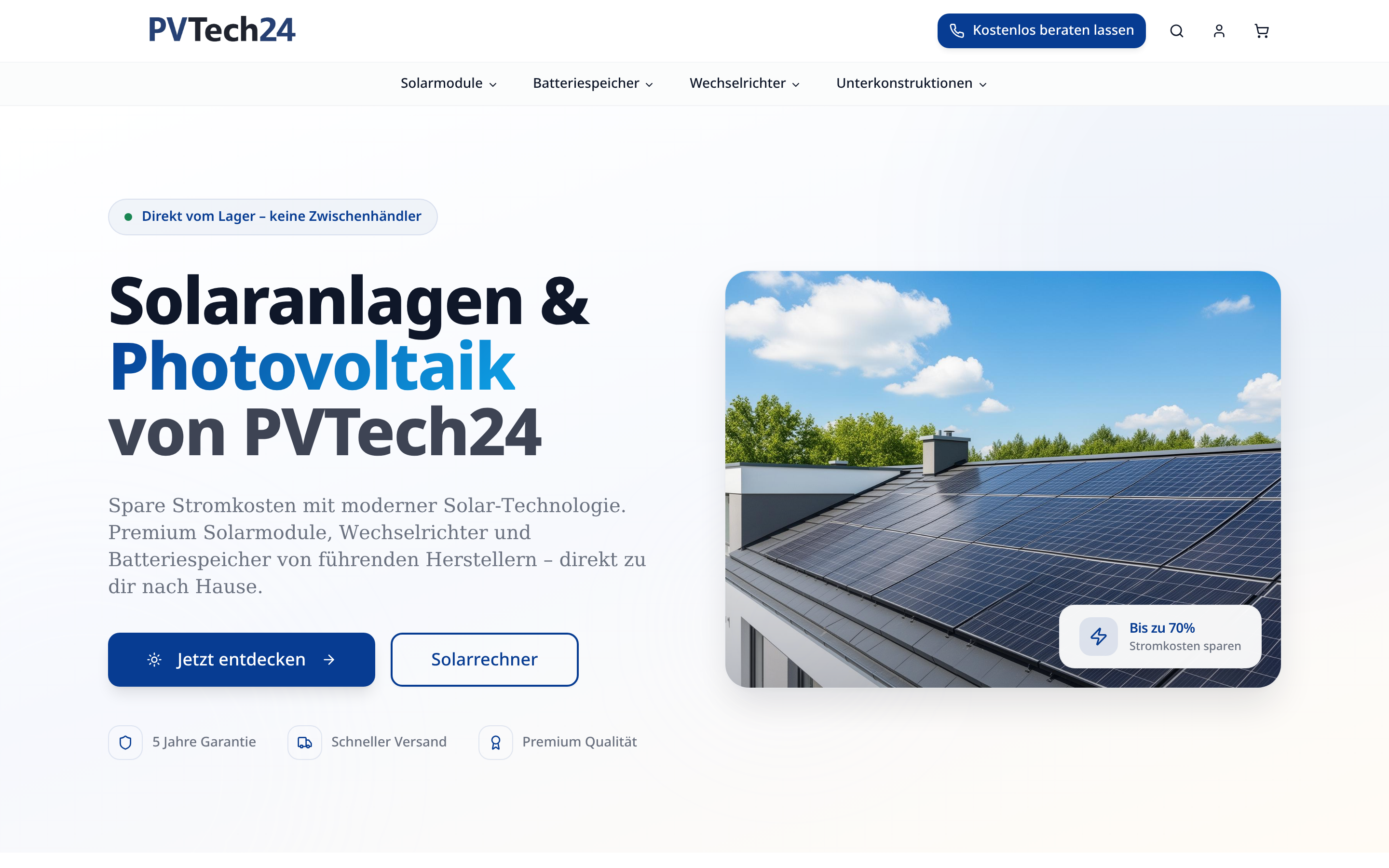 Screenshot der Live-Website von PVTech24